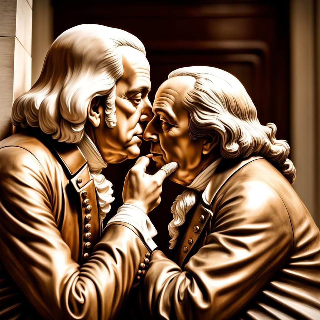 Hyperrealistic Portrait: Washington and Franklin Kissing