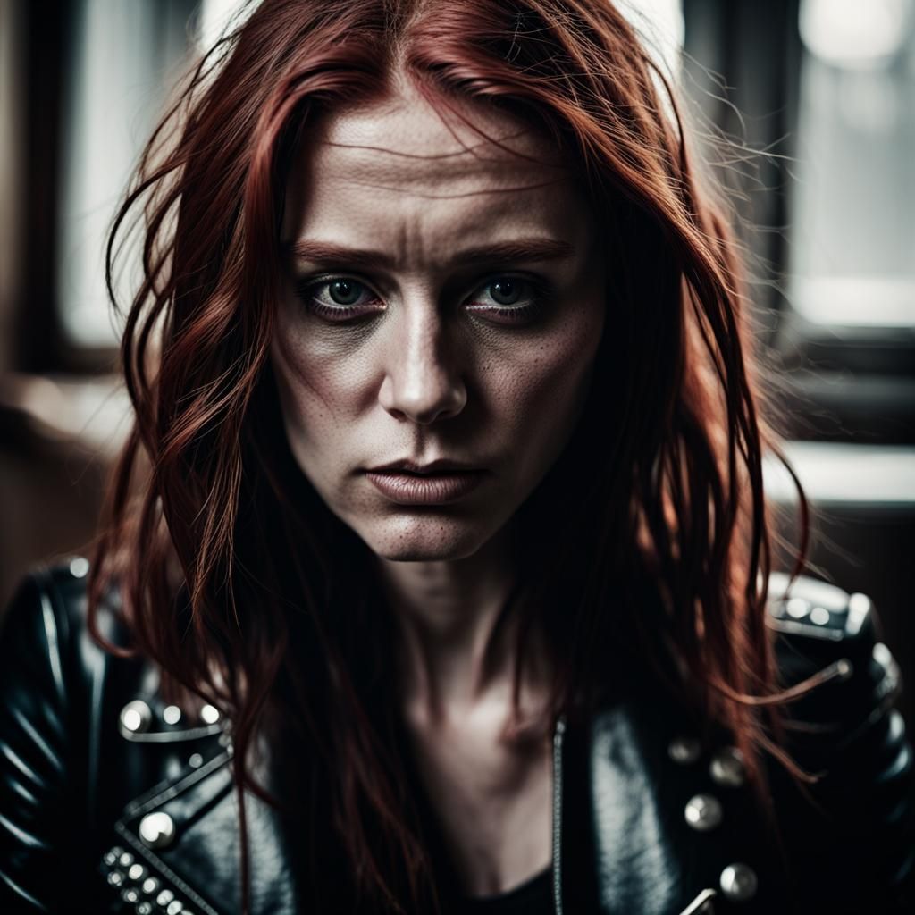 Sad Redhead Rockstar Portrait in Ambient Light