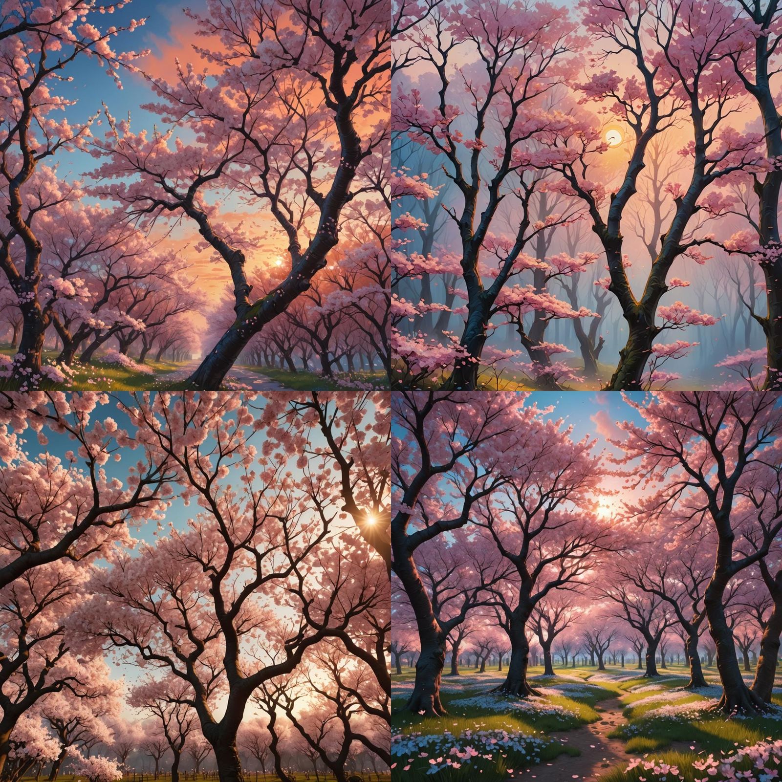 Cherry Blossom Sunset: Detailed Fantasy Concept Art