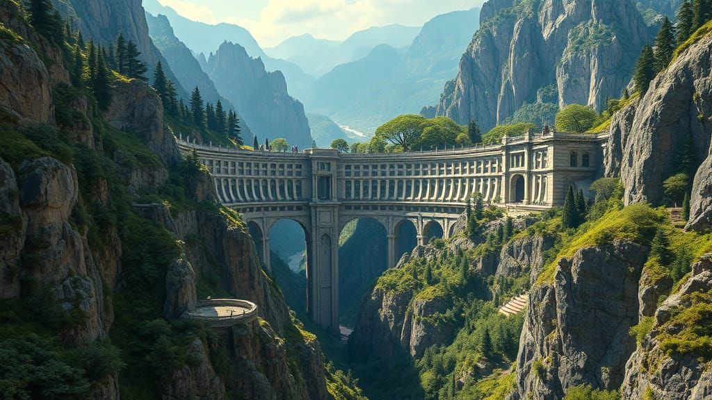 Majestic Mountain Bridge in Hyper-Realistic Style