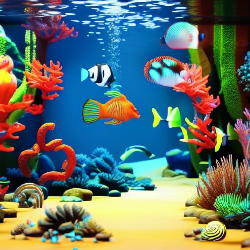 Lush Tropical Aquarium with Seahorses and Neon Tetras