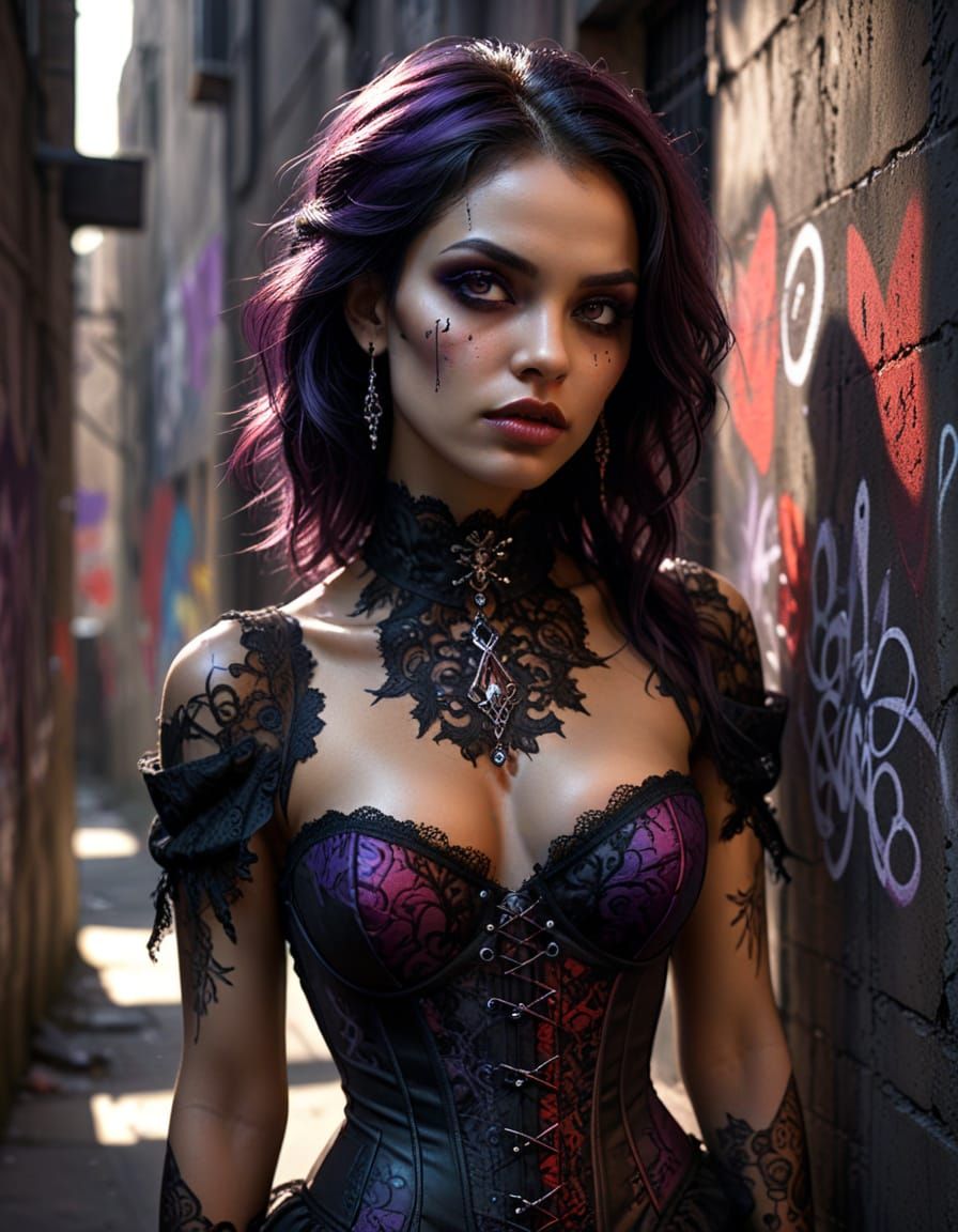Gothic Woman in Alleyway: Dark Fantasy Concept Art
