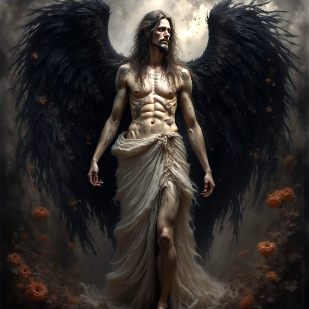 Renaissance Angel in a Darkened Garden