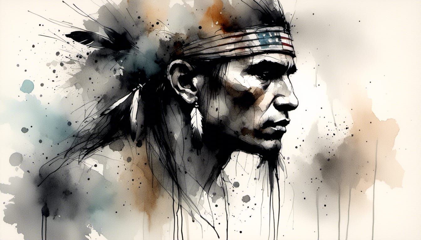 Native American Portrait in Mixed Media