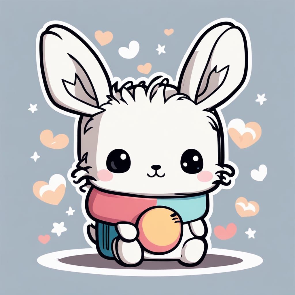 Cute Kawaii Chibi Rabbit with Pom Pom Tail