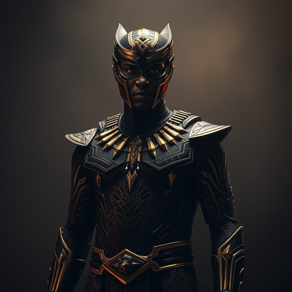 Epic Superhero King in Black and Gold Regalia