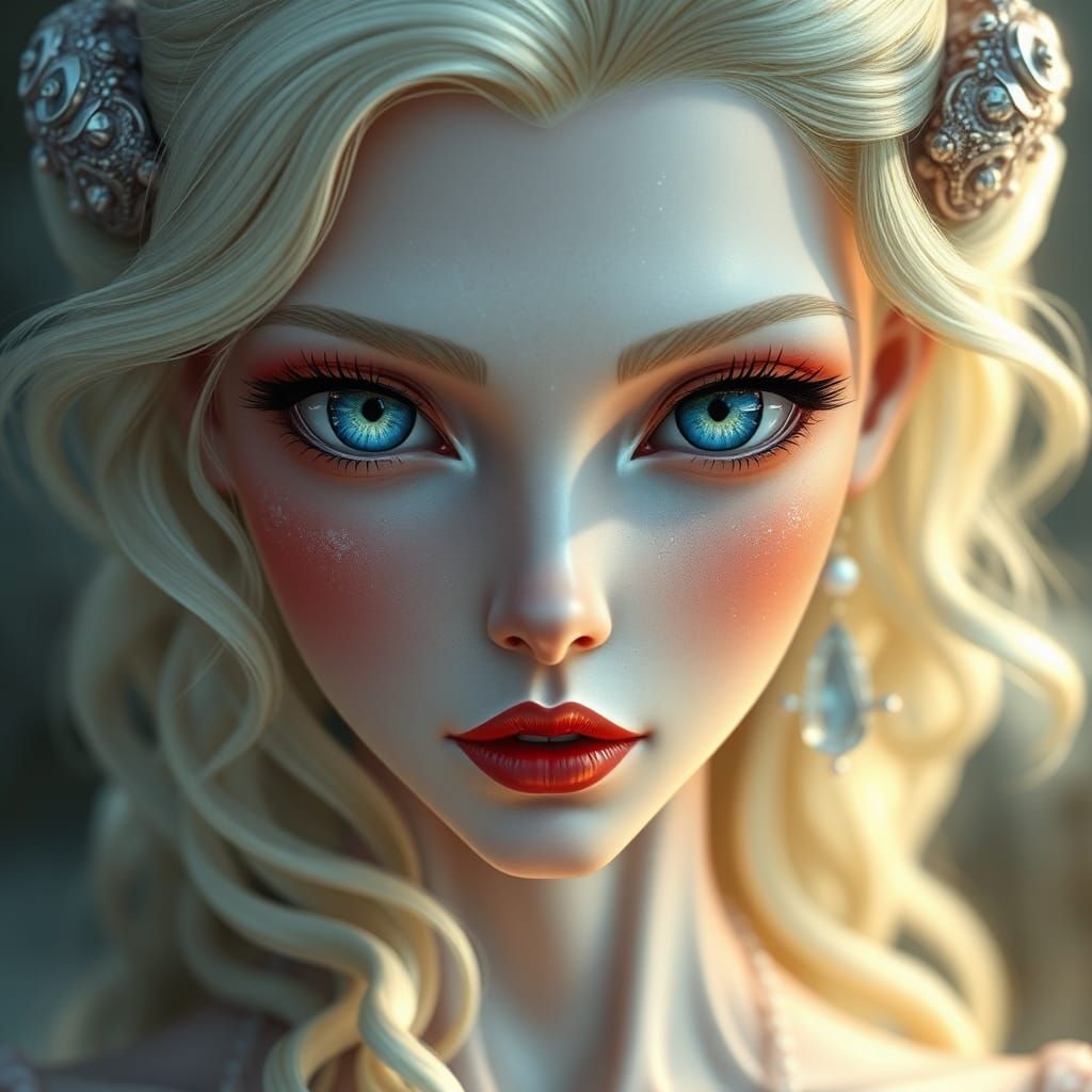 Beautiful Alien Woman with Crystals in Anime Style