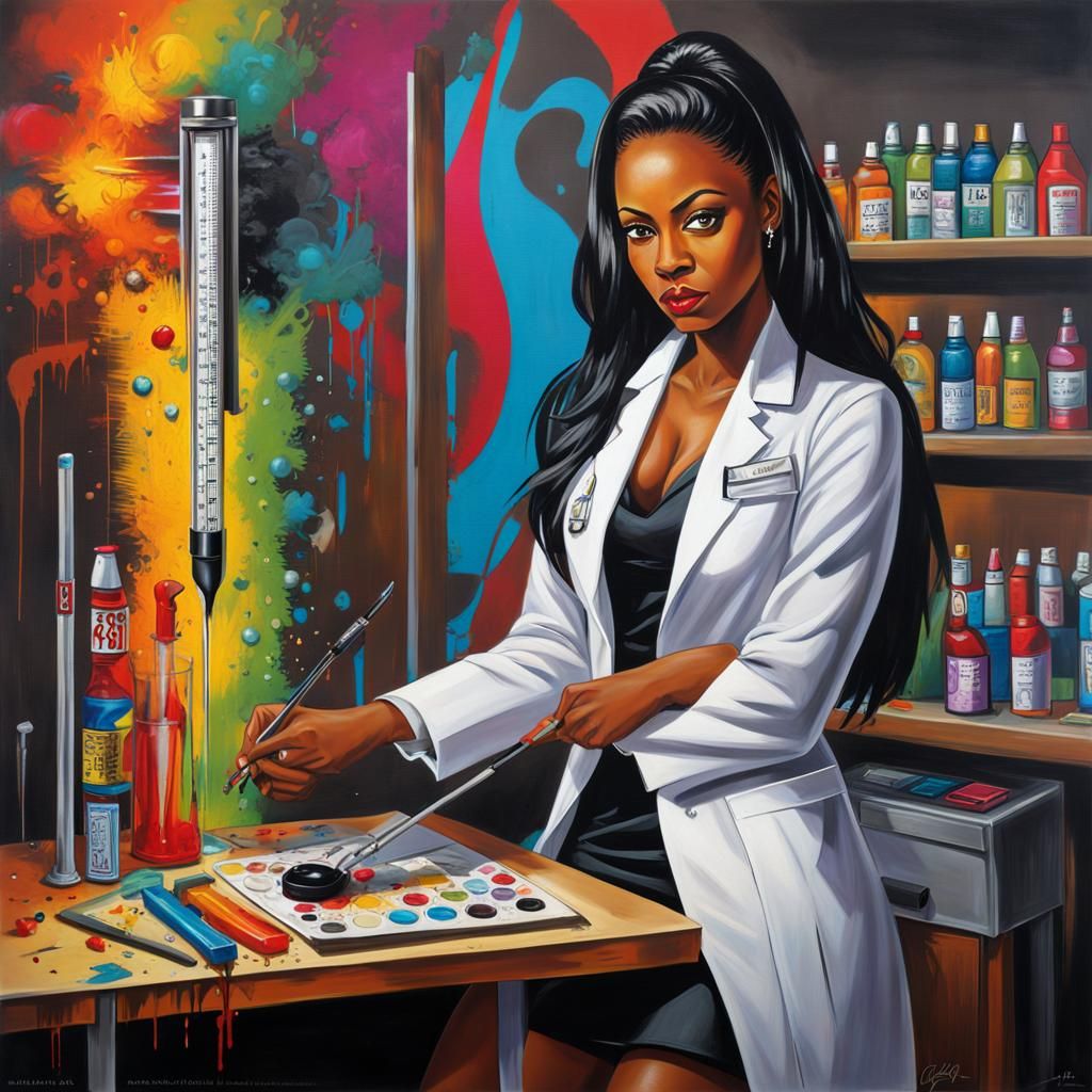 Striking Graffiti Art of Woman in Lab Coat