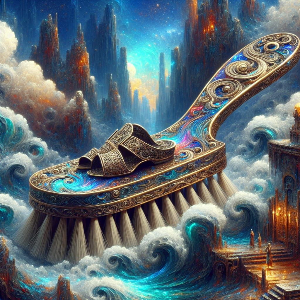 Vibrant Brush of Fantasy: Cleaning Tool in a Whimsical Realm