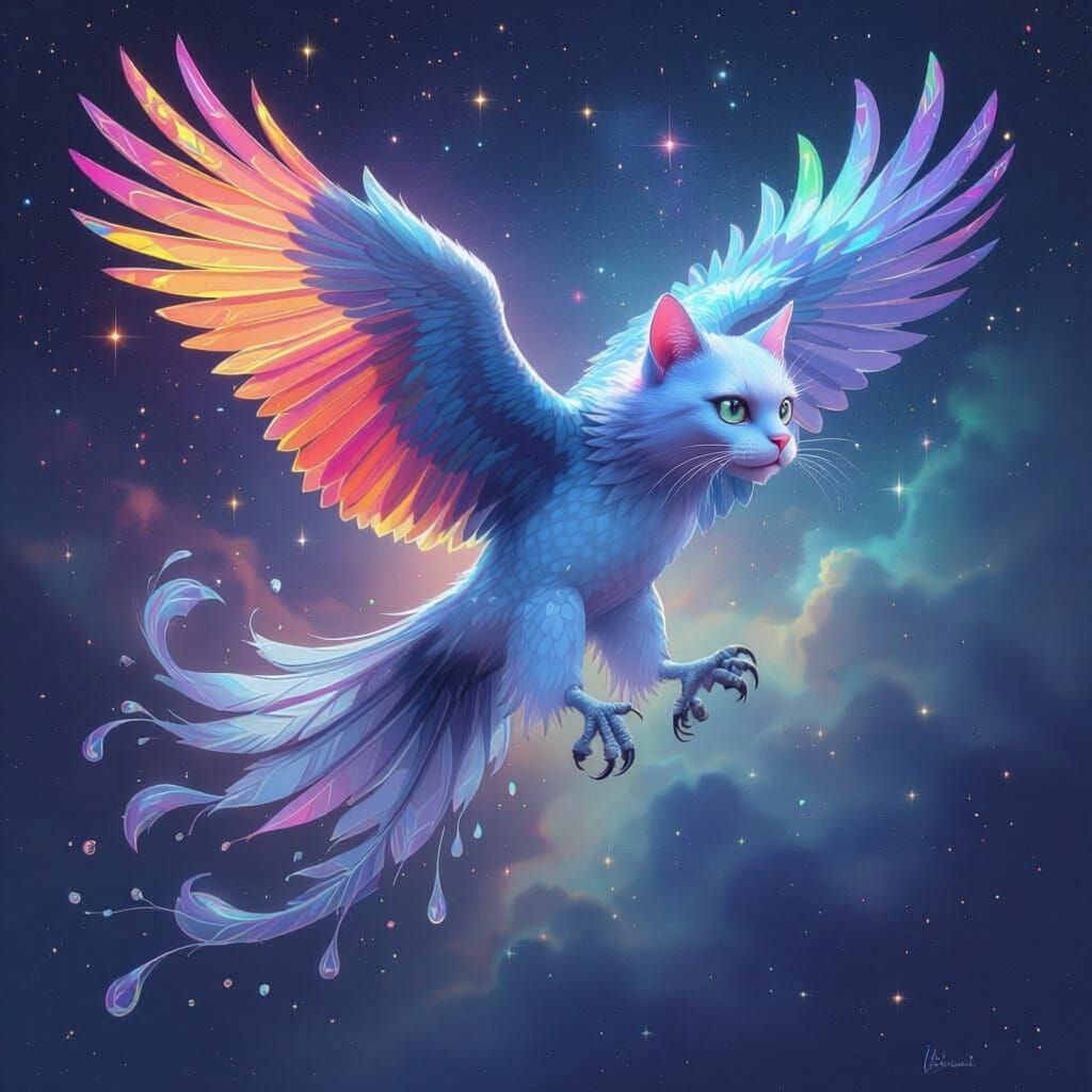 Rainbow Liquid Hybrid Creature: Half Bird, Half Cat