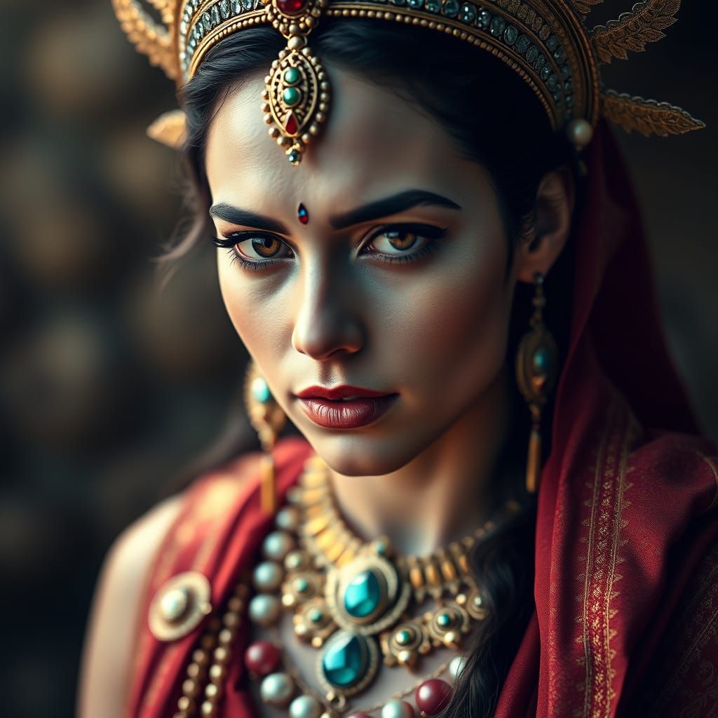 Goddess Portrait: Ancient Warrior Queen Ishtar in Regal Atti...