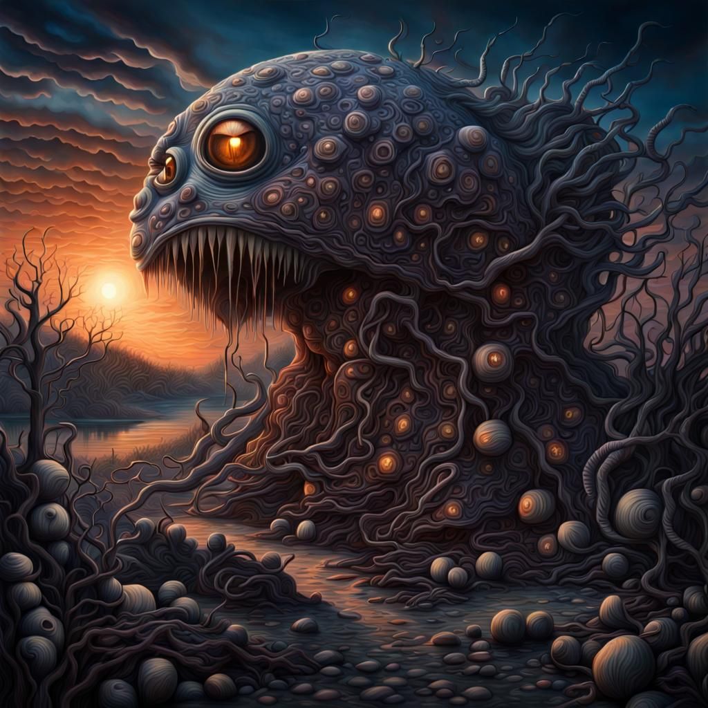 Cryptid in Twilight Zone Surreal Painting