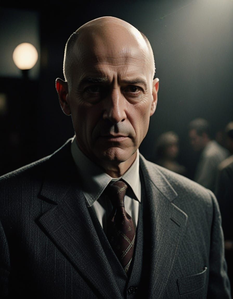 Dramatic Film Noir Portrait of a Bald Man