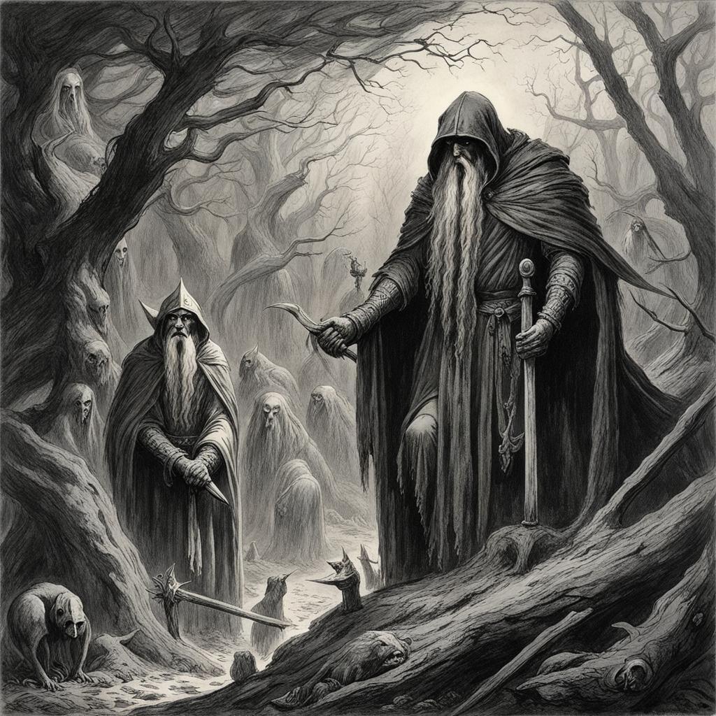 Slavic Mythical Creatures Sketch in Horror Style