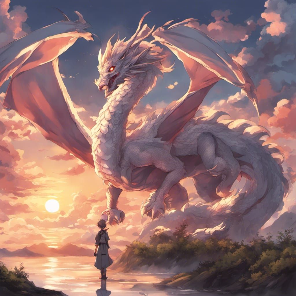 Cloud Dragon Soaring at Sunset: Anime Art