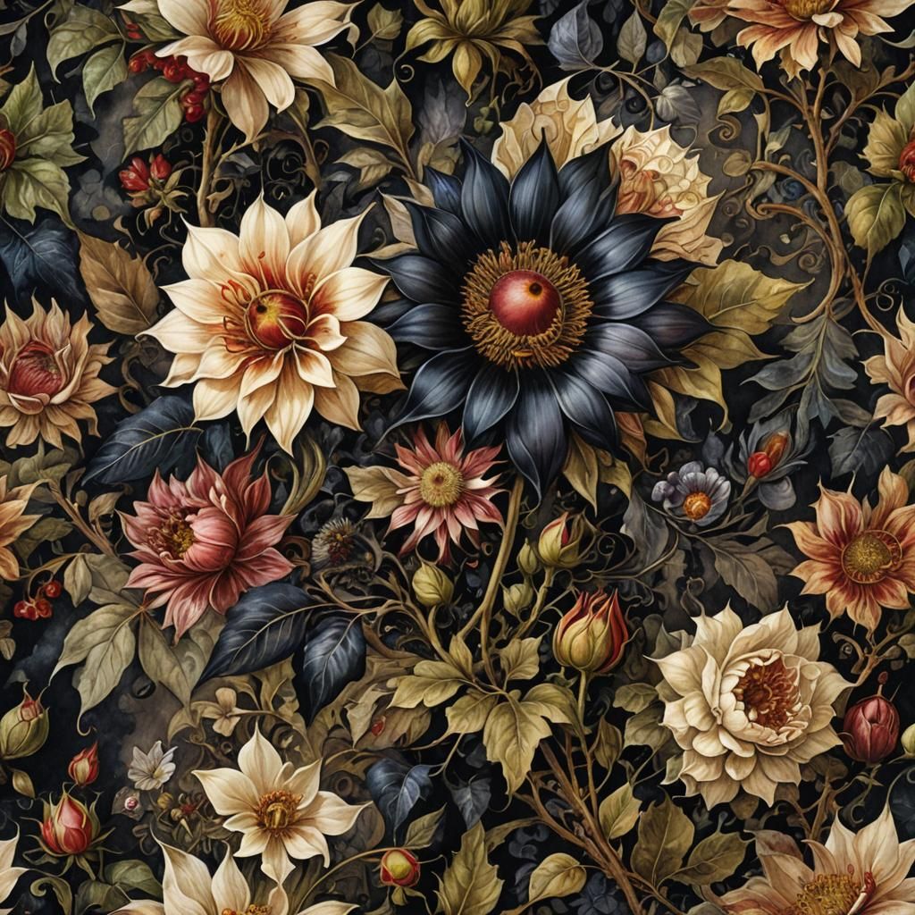 Watercolor Midnight Flower in Gothic Style