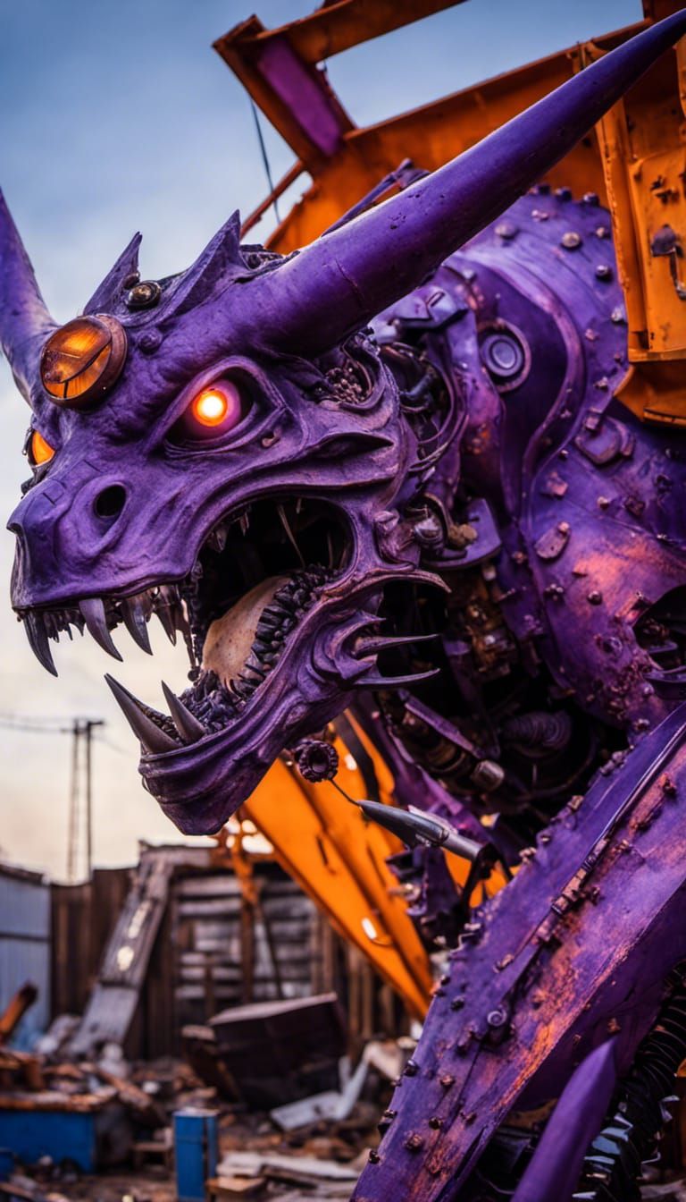Flying Purple Monster Assemblage Sculpture in Cyberpunk Styl...