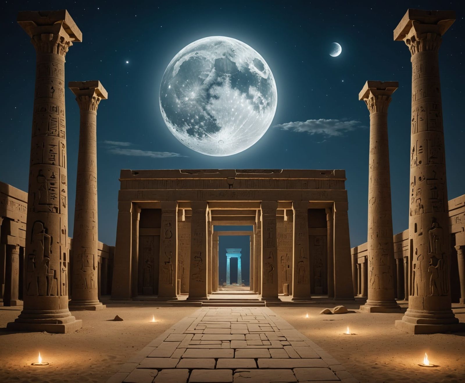 Majestic Moonlit Temple in Ancient Egyptian Style
