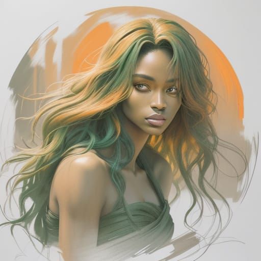 Ethereal Woman Portrait as Charcoal Drawing