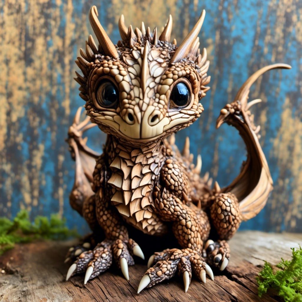 Ornate Wooden Dragon Hatchling Microportrait