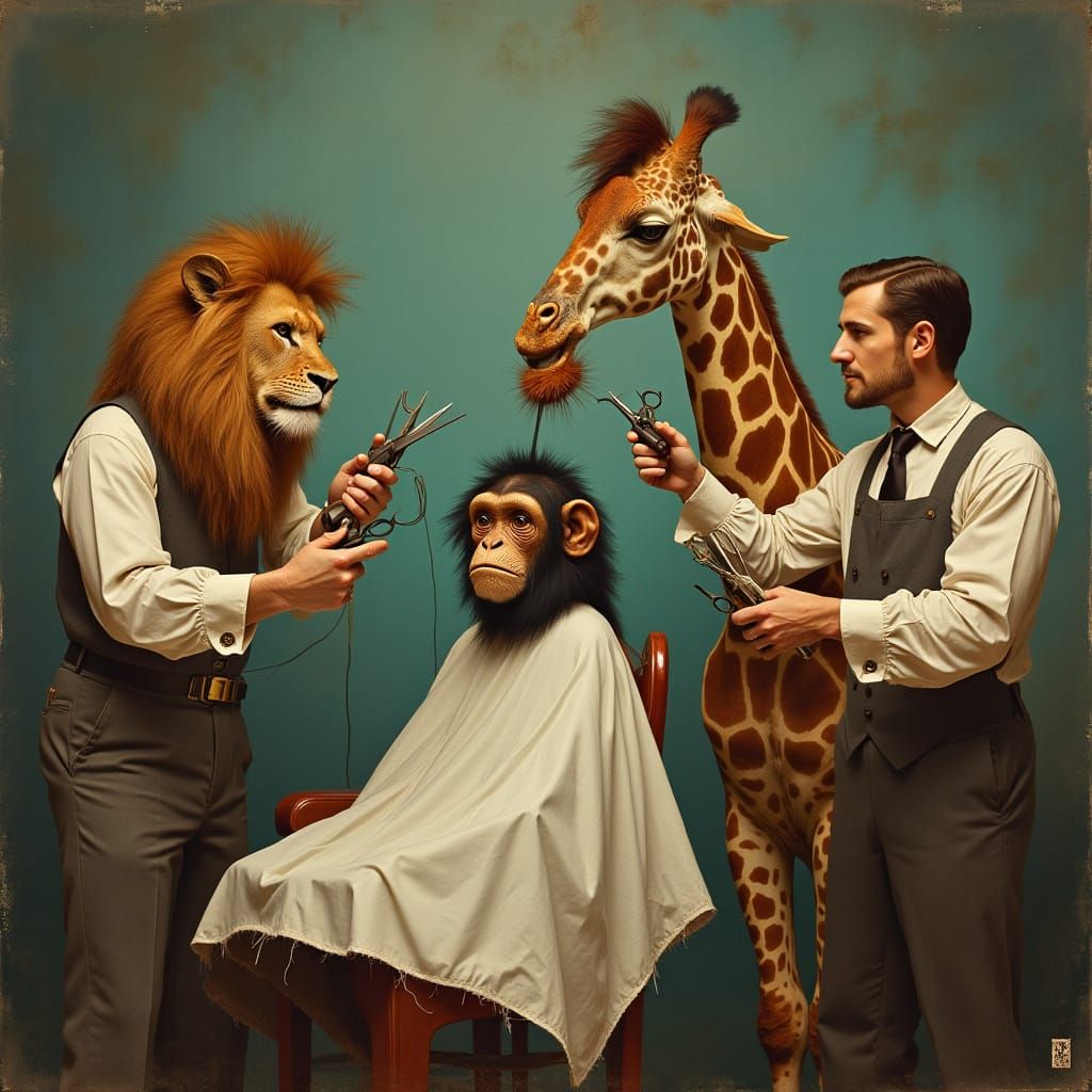 Vintage Barbers Cut Whimsical Zoo Creatures