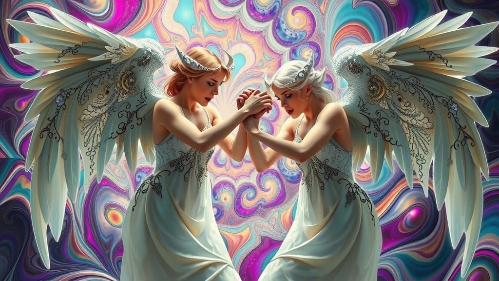 Angels Fight Over a Marshmallow in Surrealist Style