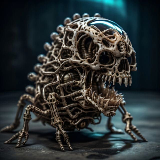 Close Up Skeletonized Septapod Bonewalker