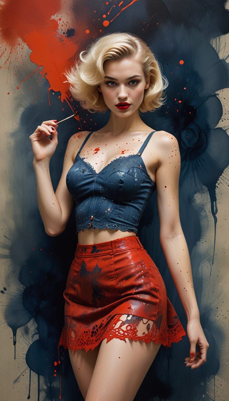 1950s Pin Up Woman in Red Lace Outfit