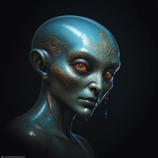 Mystical Alien Face: Hyperrealistic Oil Painting