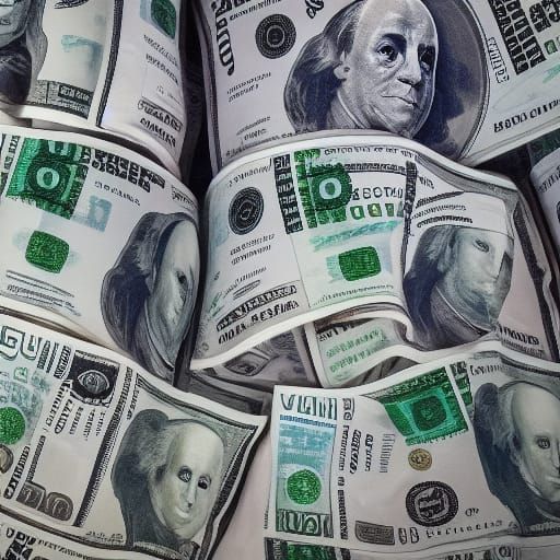 Overflowing Money Bags in Maximalist Digital Art