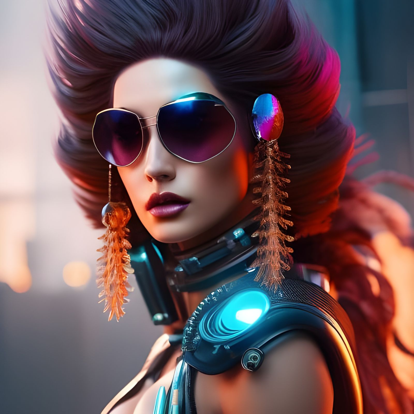 Futuristic Fashion Model in Cyberpunk Steampunk Style