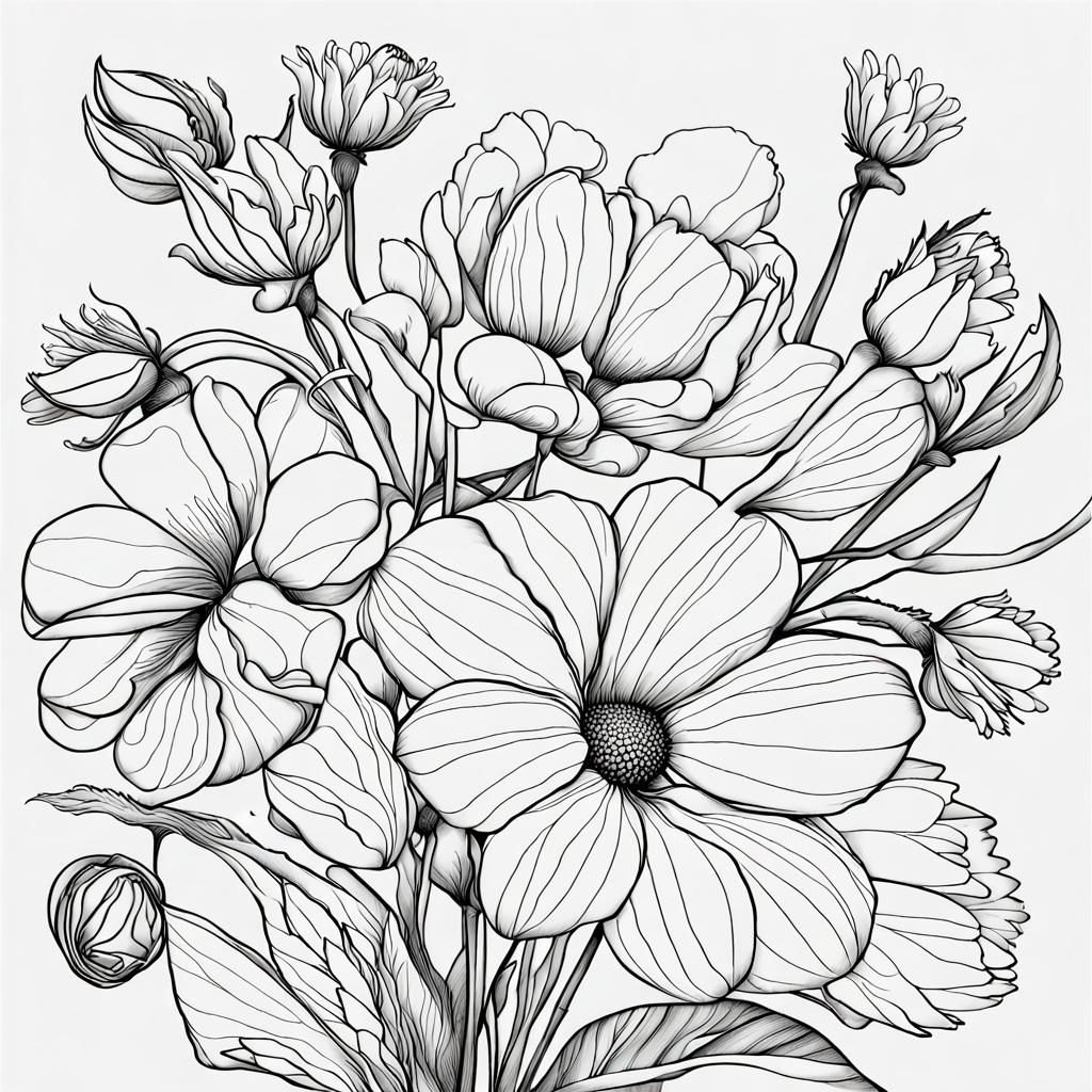 Elegant Floral Line Art Composition