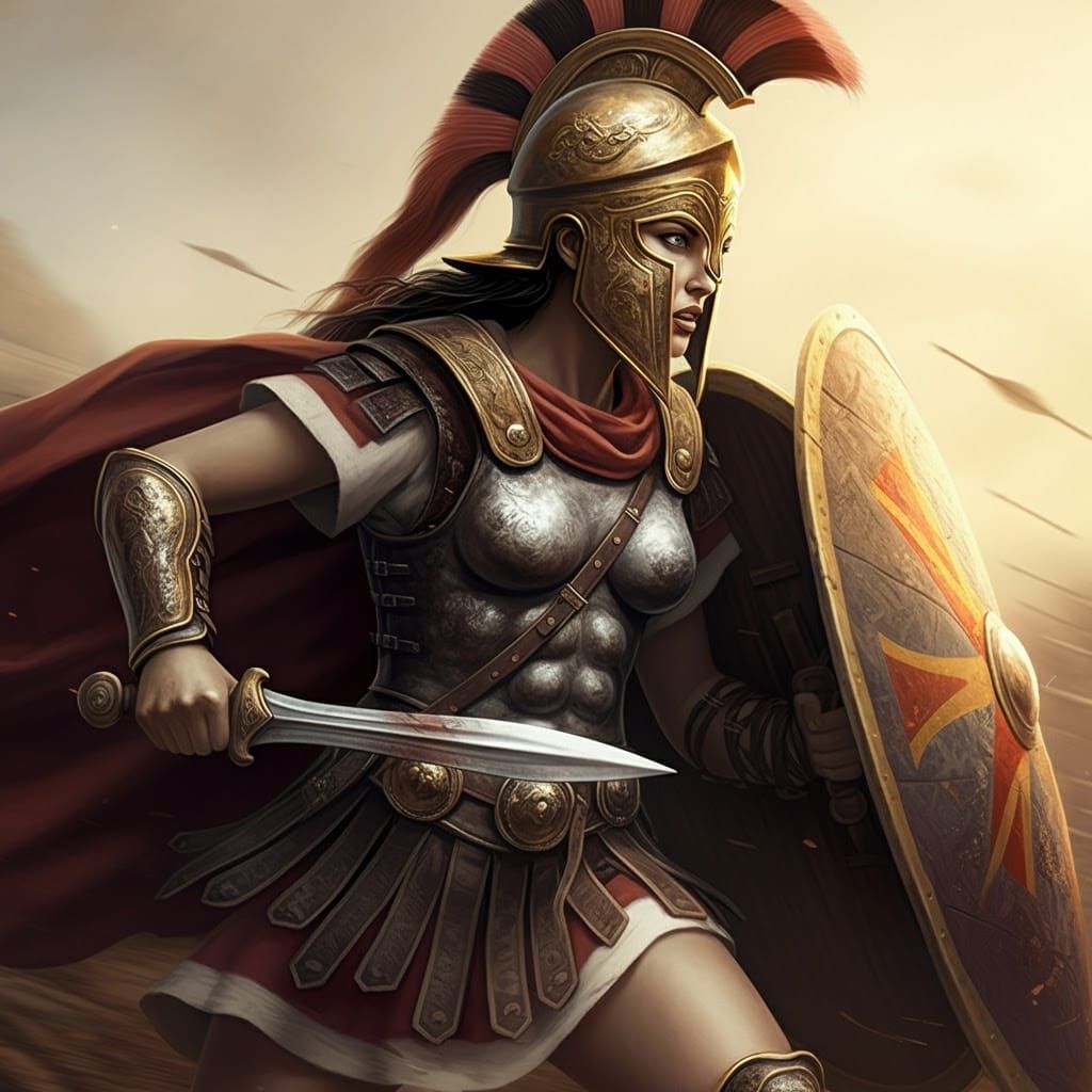 Epic Greek Warrior Charging into Battle in Bronze and Gold