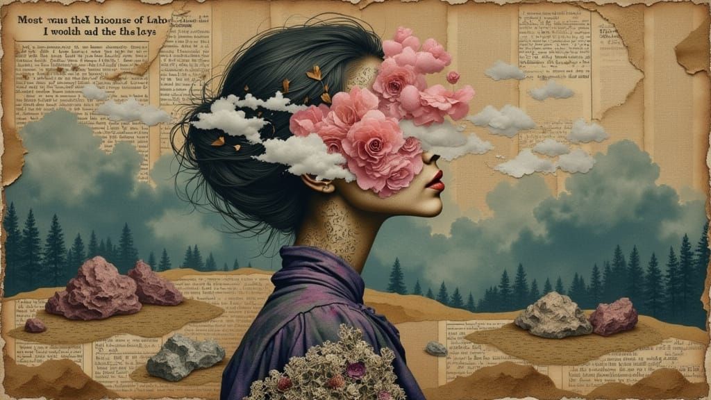 Broken Heart Collage in Mixed Media Style