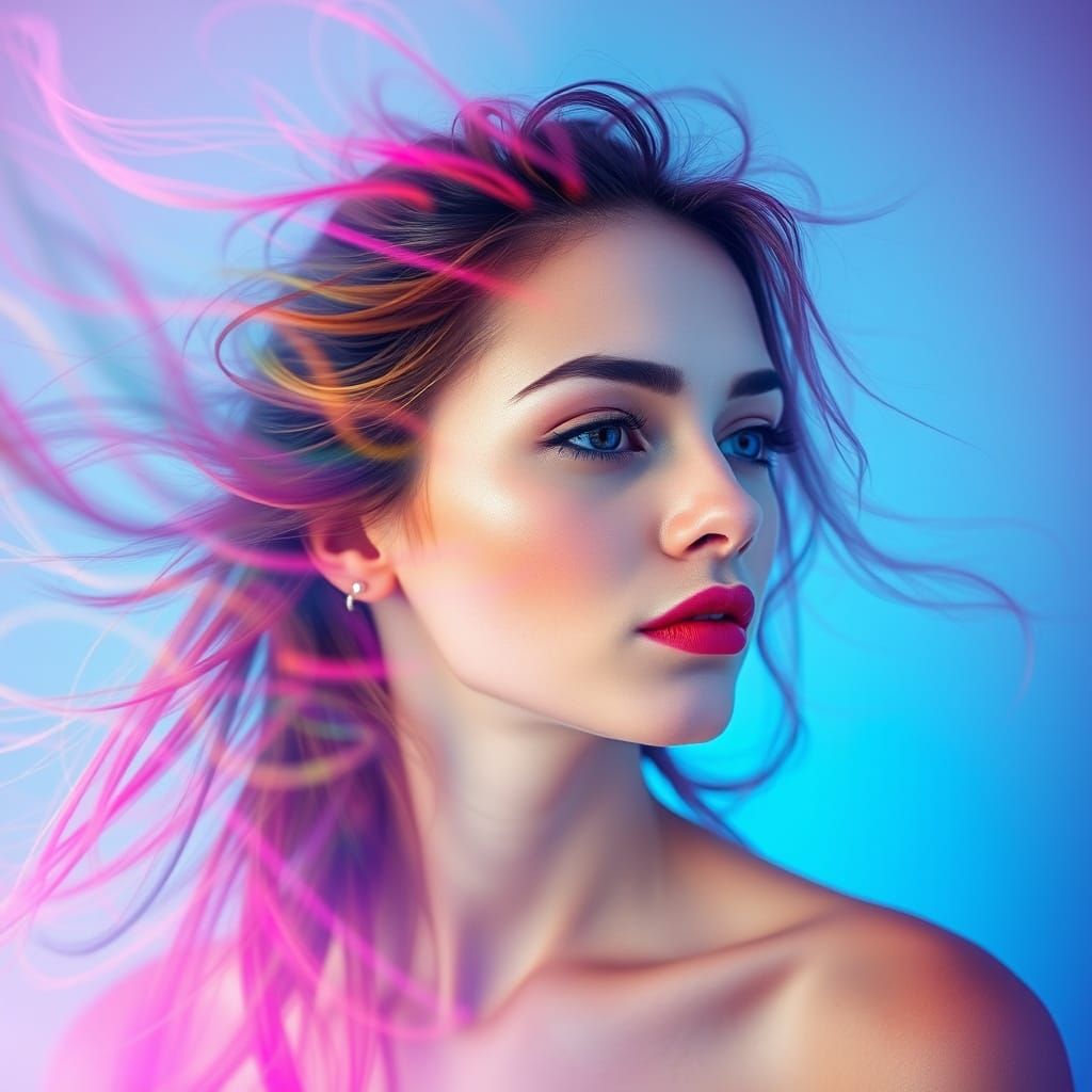 Surrealist Portrait in Vibrant, Gradient Colors