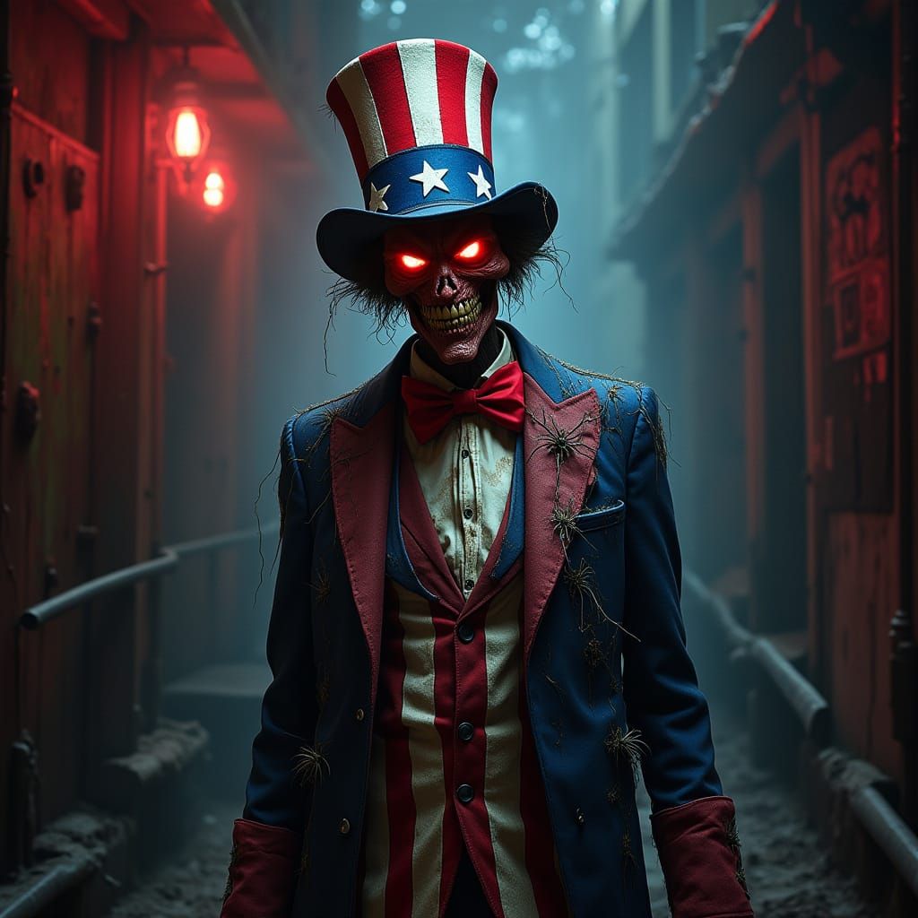 Sinister Uncle Sam in Dark Patriot Regalia