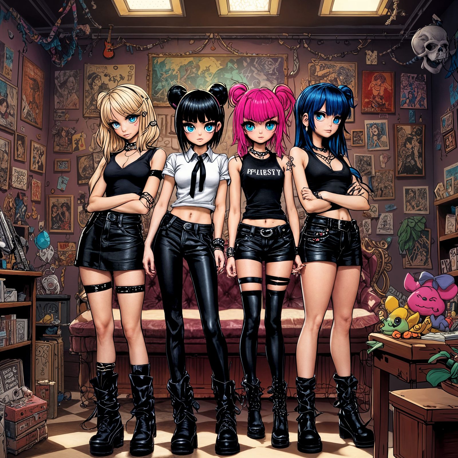 Punky Pixies Album Cover Art in Anime Style