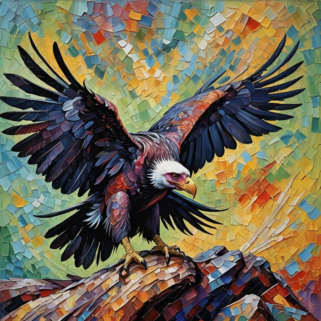 Vulture in Neo-Impressionist Expressionist Oil Painting