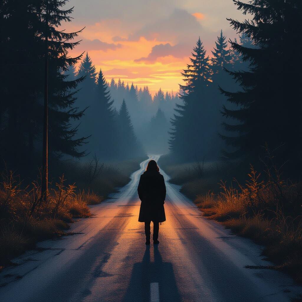 Twilight Crossroads: A Cinematic Digital Illustration