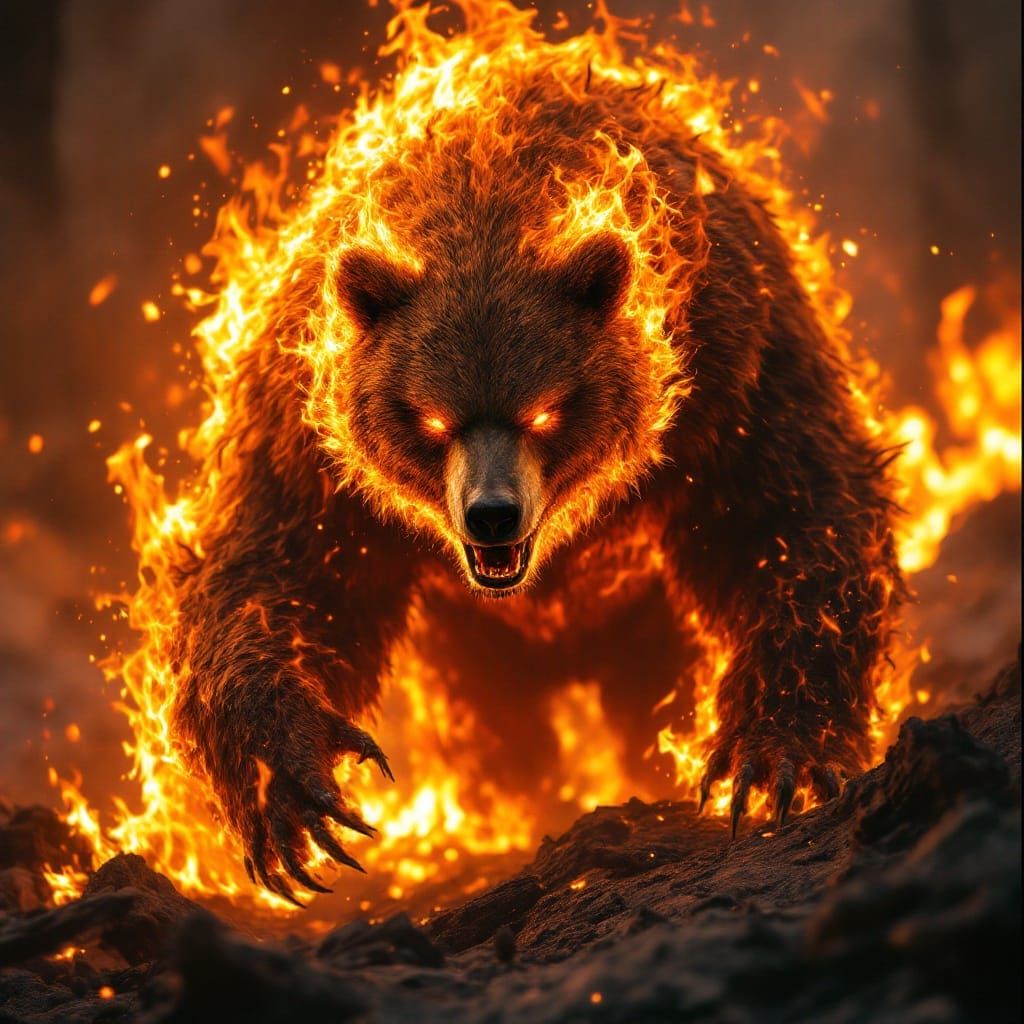 Fiery Dire Bear in Cinematic Film Still