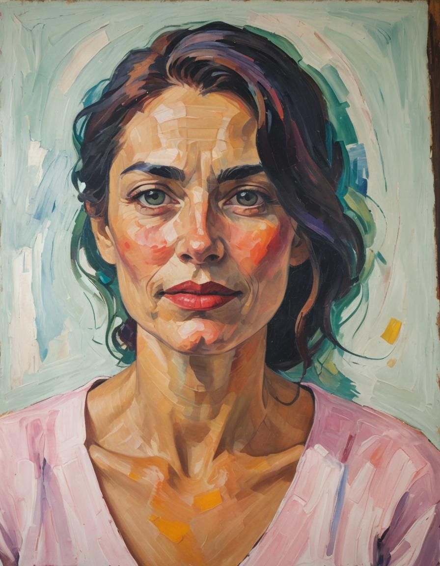 Expressionist Portrait of a Serene Woman in Vibrant Colors