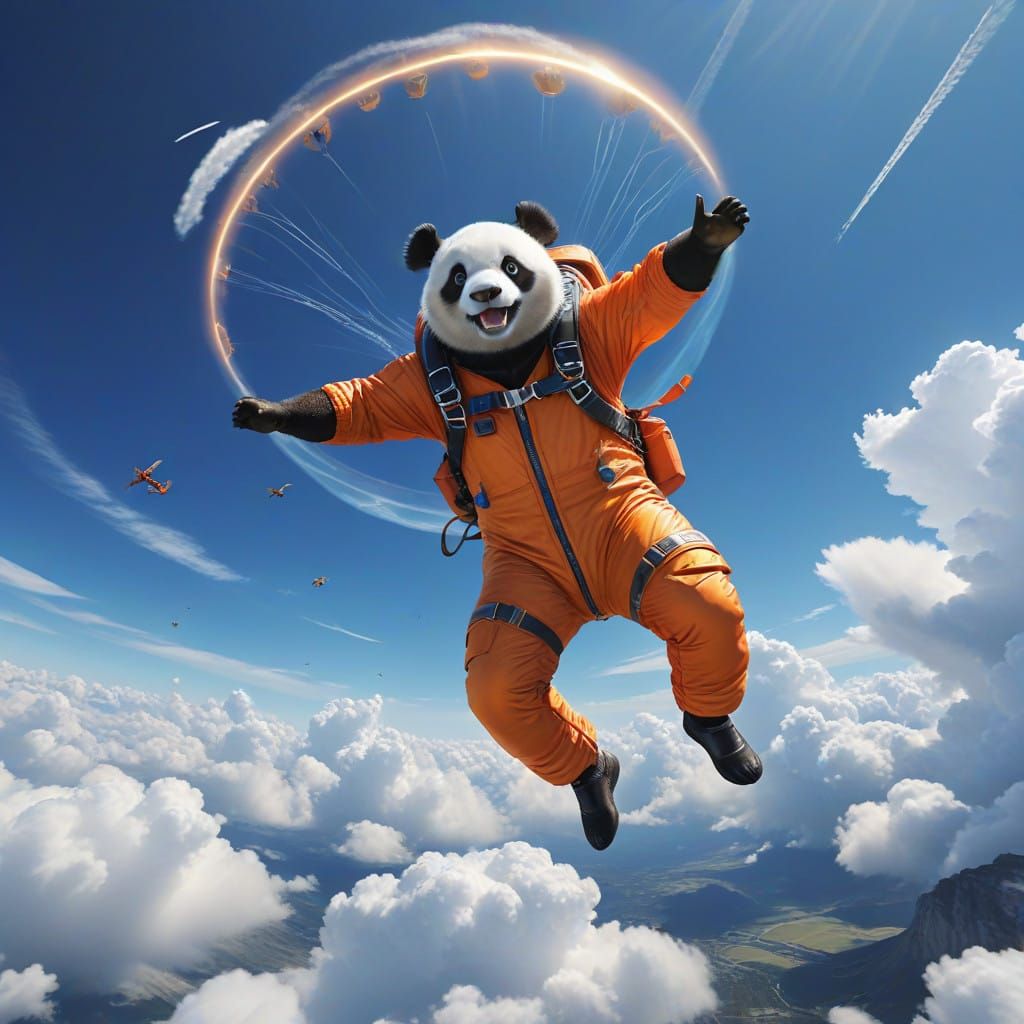 Panda in Exhilarating Skydiving Adventure
