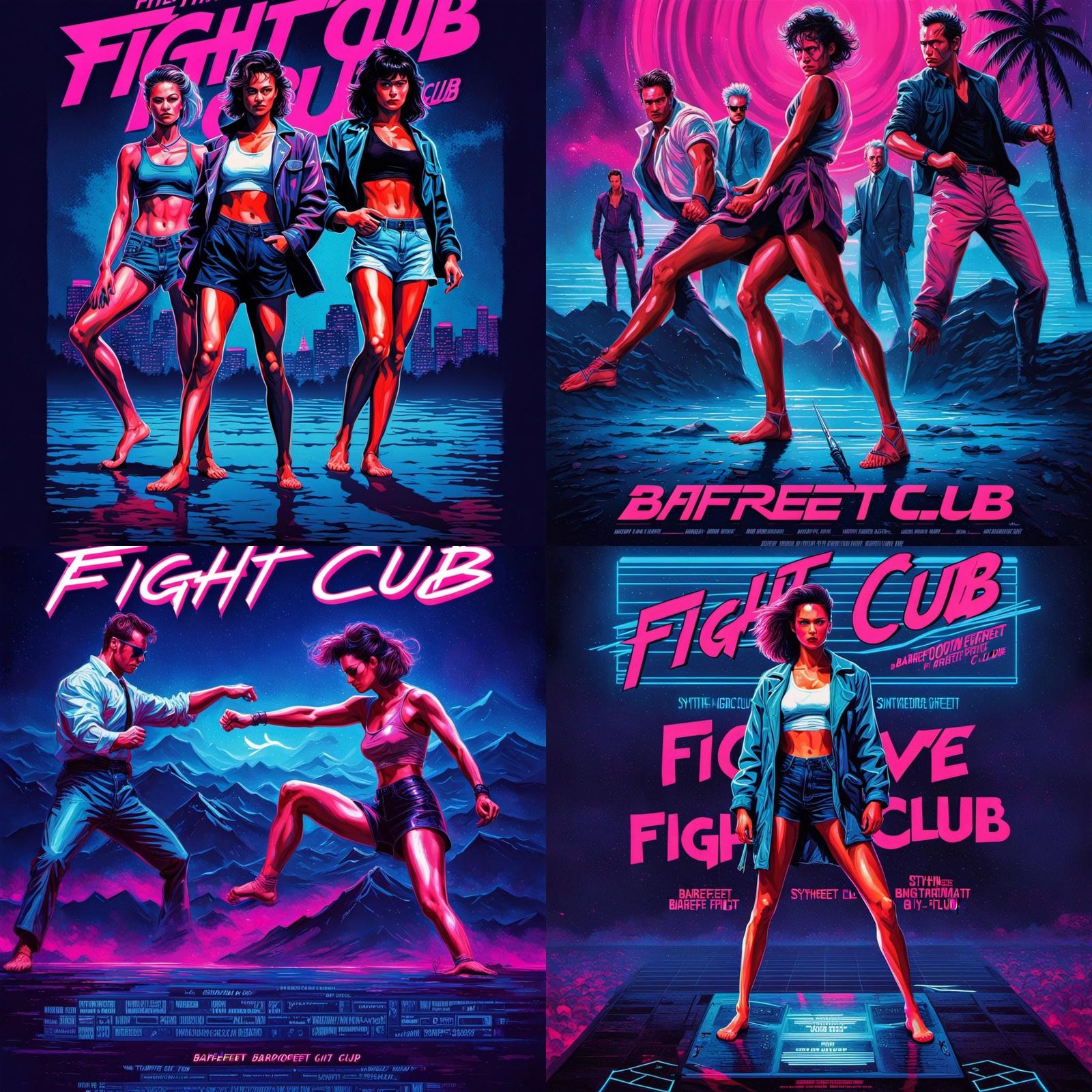 Synthwave Fight Club Movie Poster with Barefoot Girl