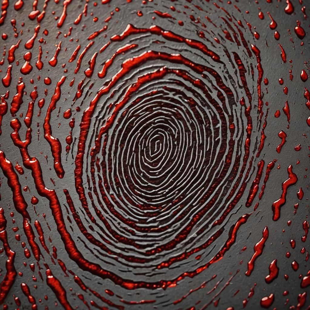 Hyperrealistic Fingerprint on Red Stain Macro Photograph