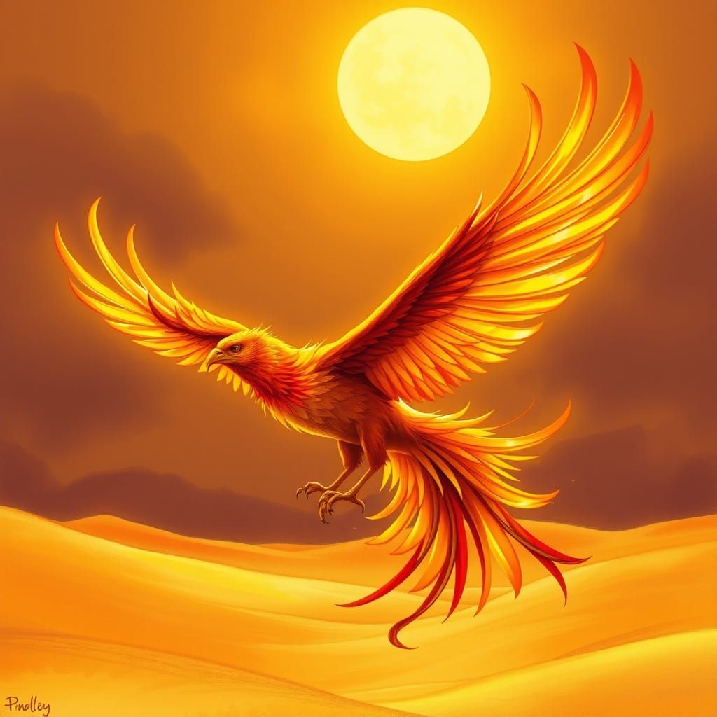 Majestic Phoenix in Flight with Vibrant Plumage