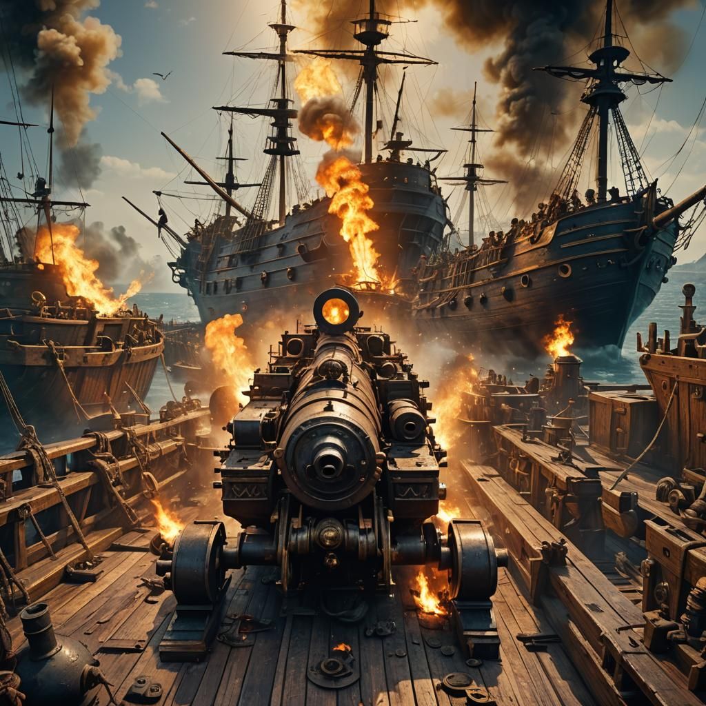 Pirates Loading Cannons in Basquiat Style