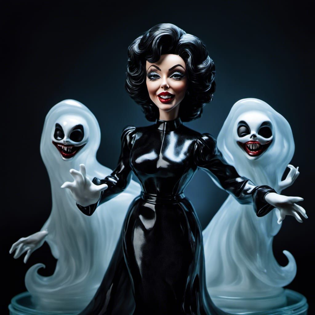 Joan Collins sourounded by ghosts glass figurine