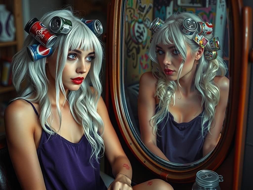 Woman with White Hair in Graffiti Street Art Style