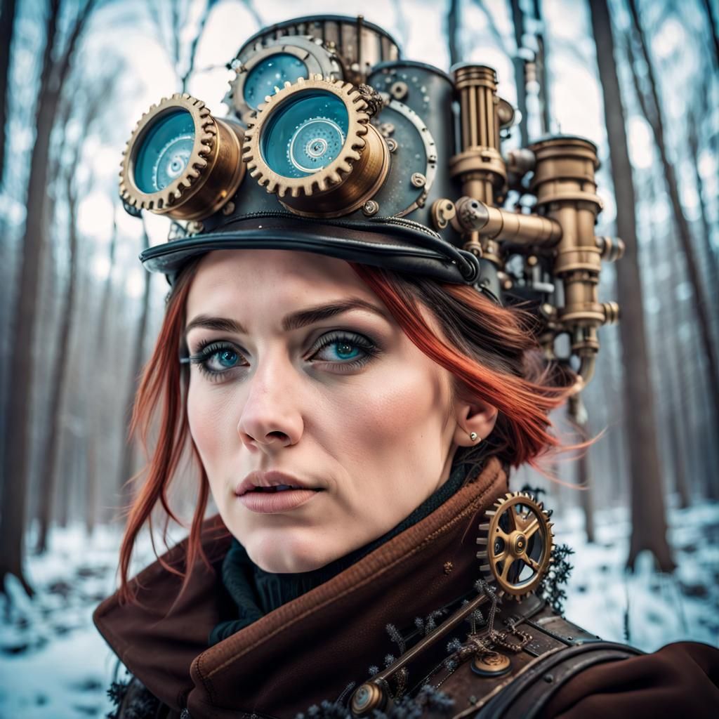 Steampunk Girl in Winter Wonderland Portrait
