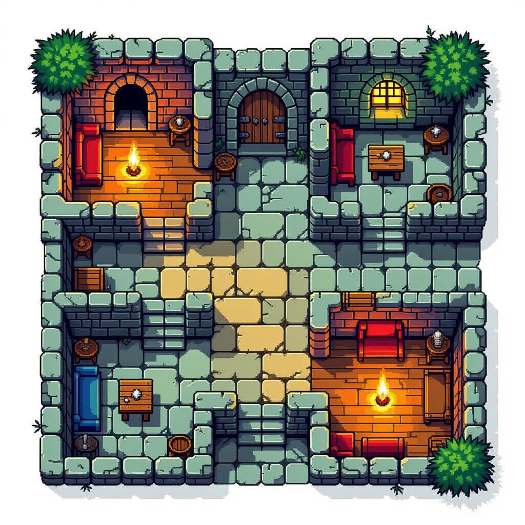 Pixel Art Medieval Dungeon Map Elements